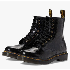 Dr. Martens 1460 Womens Boots Black Distressed Patent Leather Combat Punk Size 6